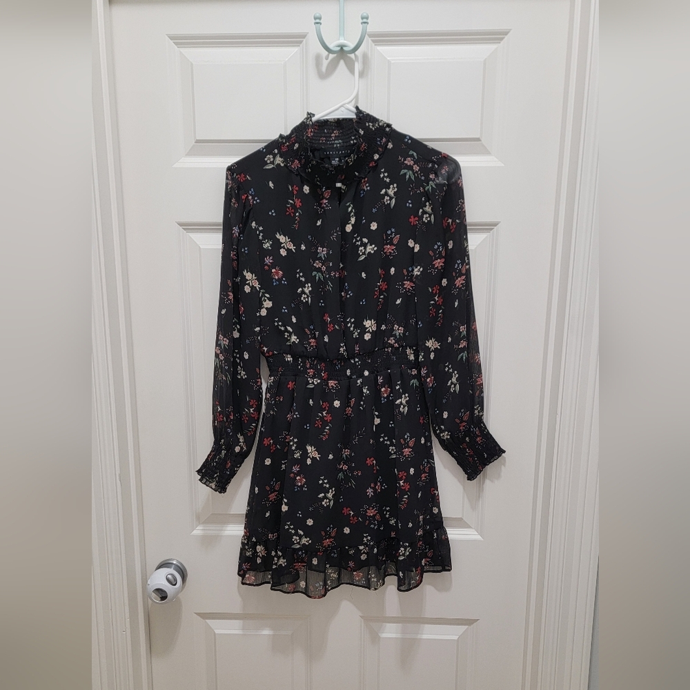 Sanctuary Dress Womens Long Sleeve Floral Smocked Lined Chiffon Multicolor XSP